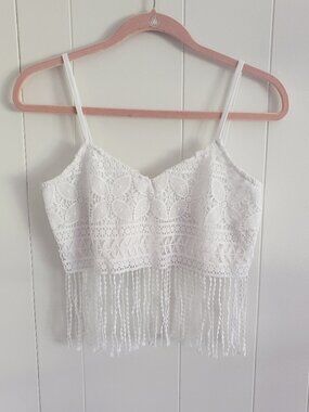 Charlotte Russe Lace Crop Top With Fringe Size M